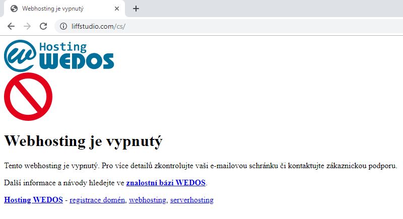 Web společnosti Liff studio na začátku srpna